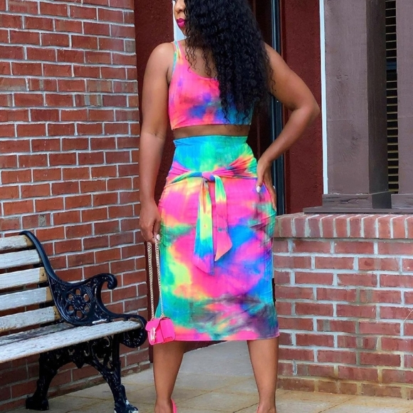 Tie Dye Knot Front Skirt Set - Picture 1 of 4